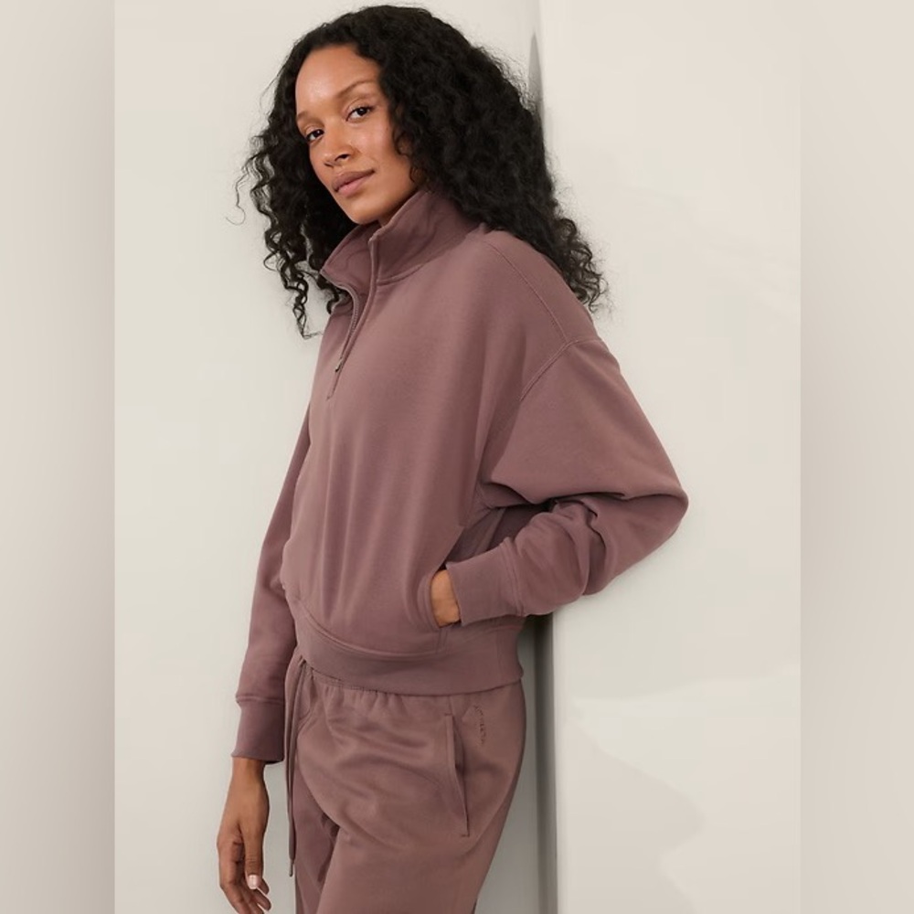 NWT Athleta Forever Fleece 1/2 Zip High Hip Sweatshirt Smoky Rose XS